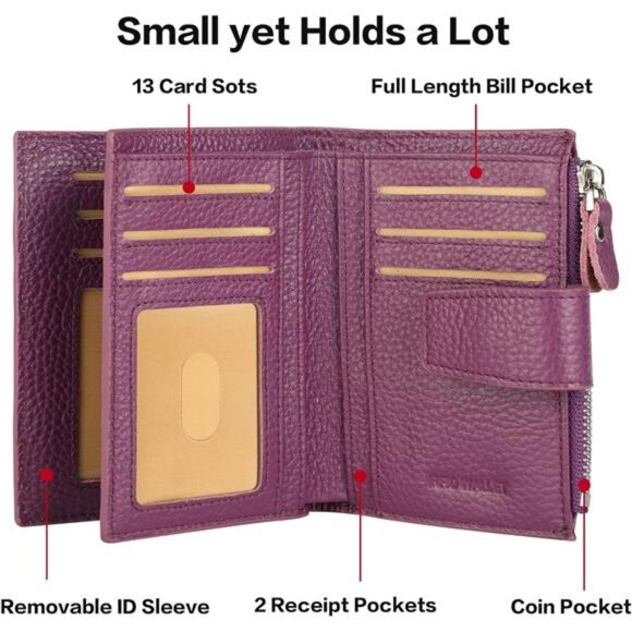 New Small Compact Women Wallet RFID Blocking Genuine Leather Bifold Purse - Picture 4 of 6